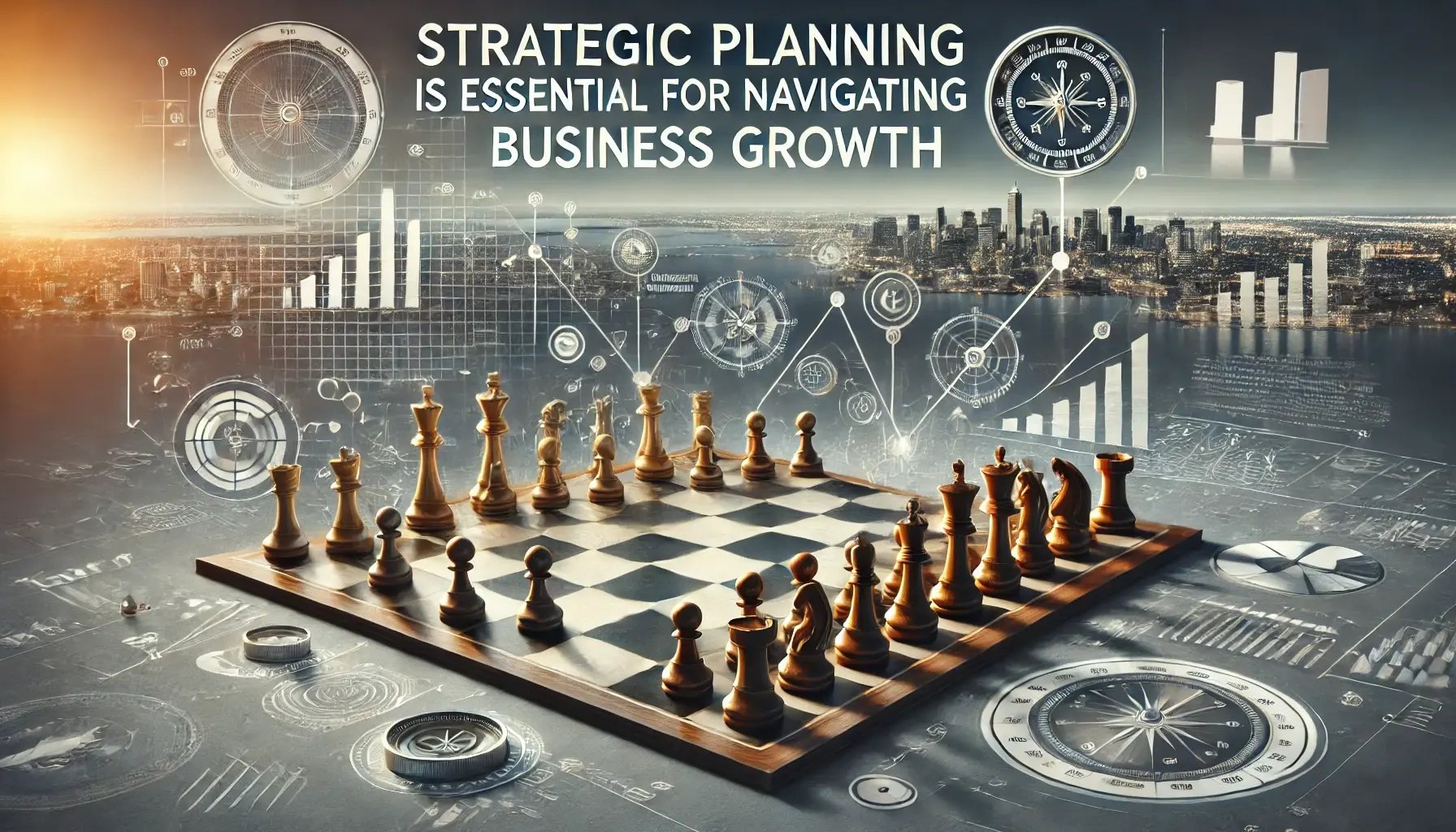 DALL·E 2024-08-17 00.31.35 - A wide image with a caption that reads Strategic planning is essential for navigating business growth. The visual features a metaphorical representa